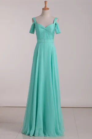 2024 Chiffon Straps Bridesmaid Dresses Ruffled Bodice A Line