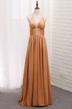 2024 Halter Taffeta A Line Evening Dresses Floor Length Zipper Up