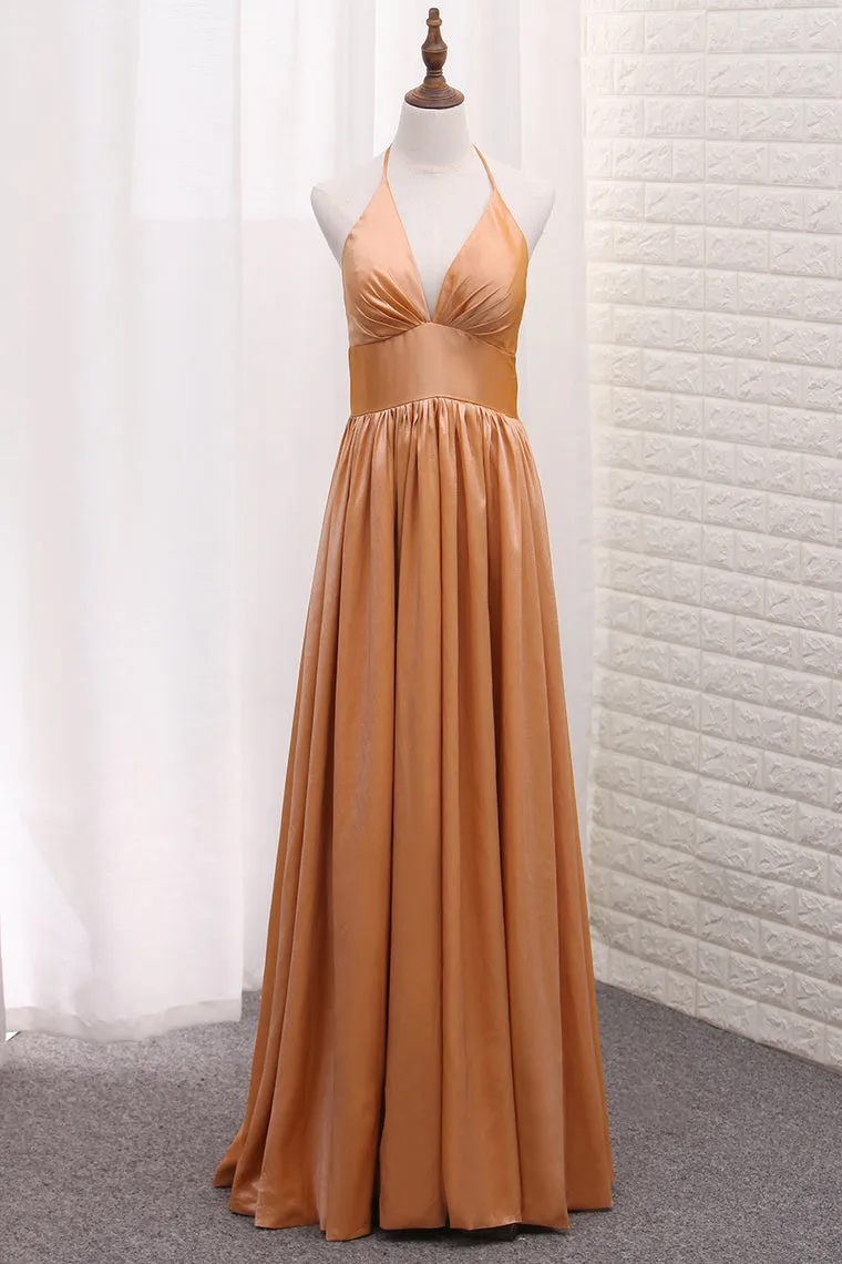 2024 Halter Taffeta A Line Evening Dresses Floor Length Zipper Up