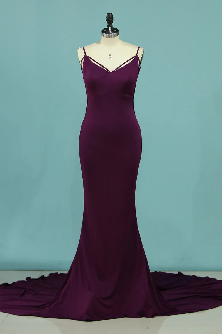 2024 Mermaid Spaghetti Straps Evening Dresses Spandex Open Back