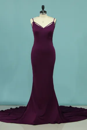 2024 Mermaid Spaghetti Straps Evening Dresses Spandex Open Back