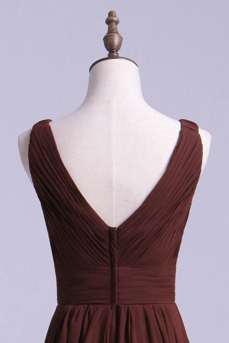 2024 V-Neck Bridesmaid Dresses A-Line Chiffon With Ruffles