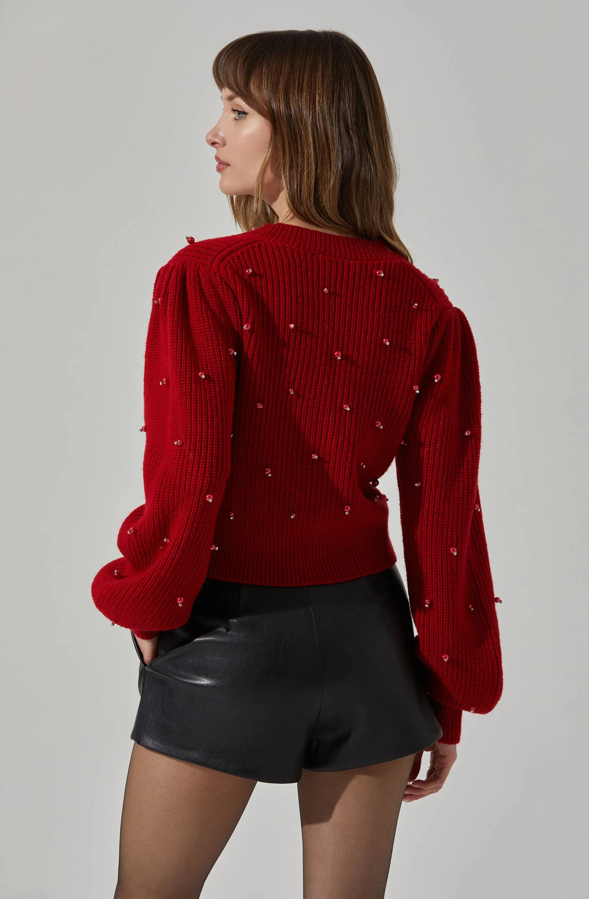 AST Red Delsie Pearl Embellished Cardigan