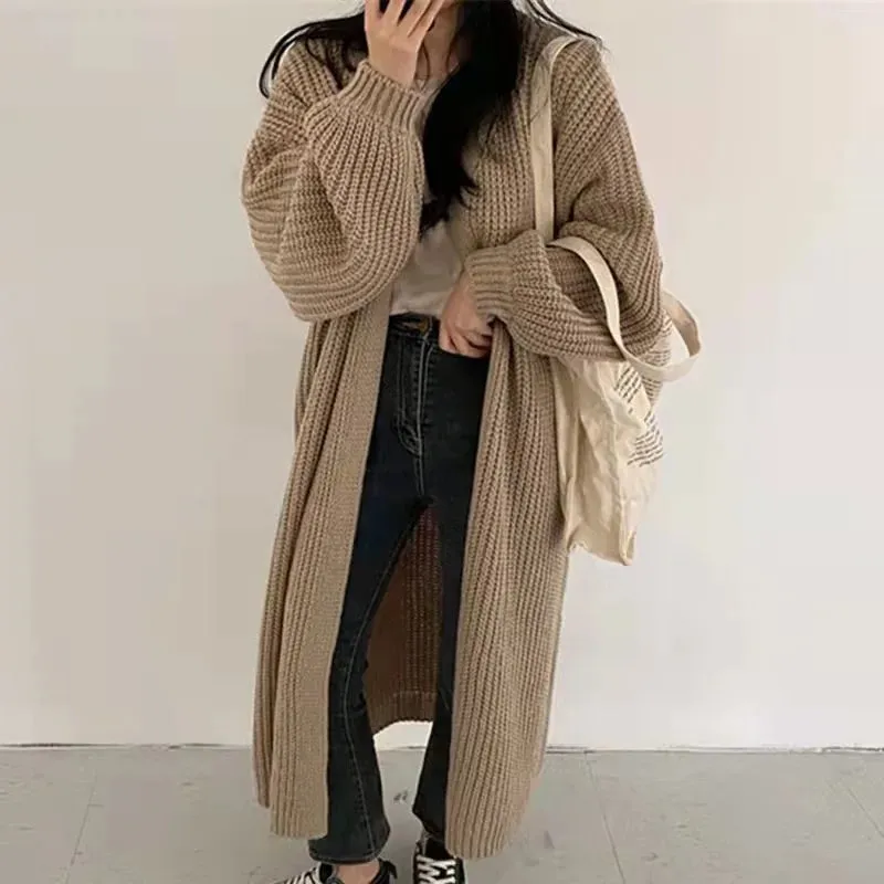Autumn Winter Fashion Female Vintage Full Sleeve Loose Warm Knitwear Long Sweaters Cardigan Women Casual Sweater Coats Outwear