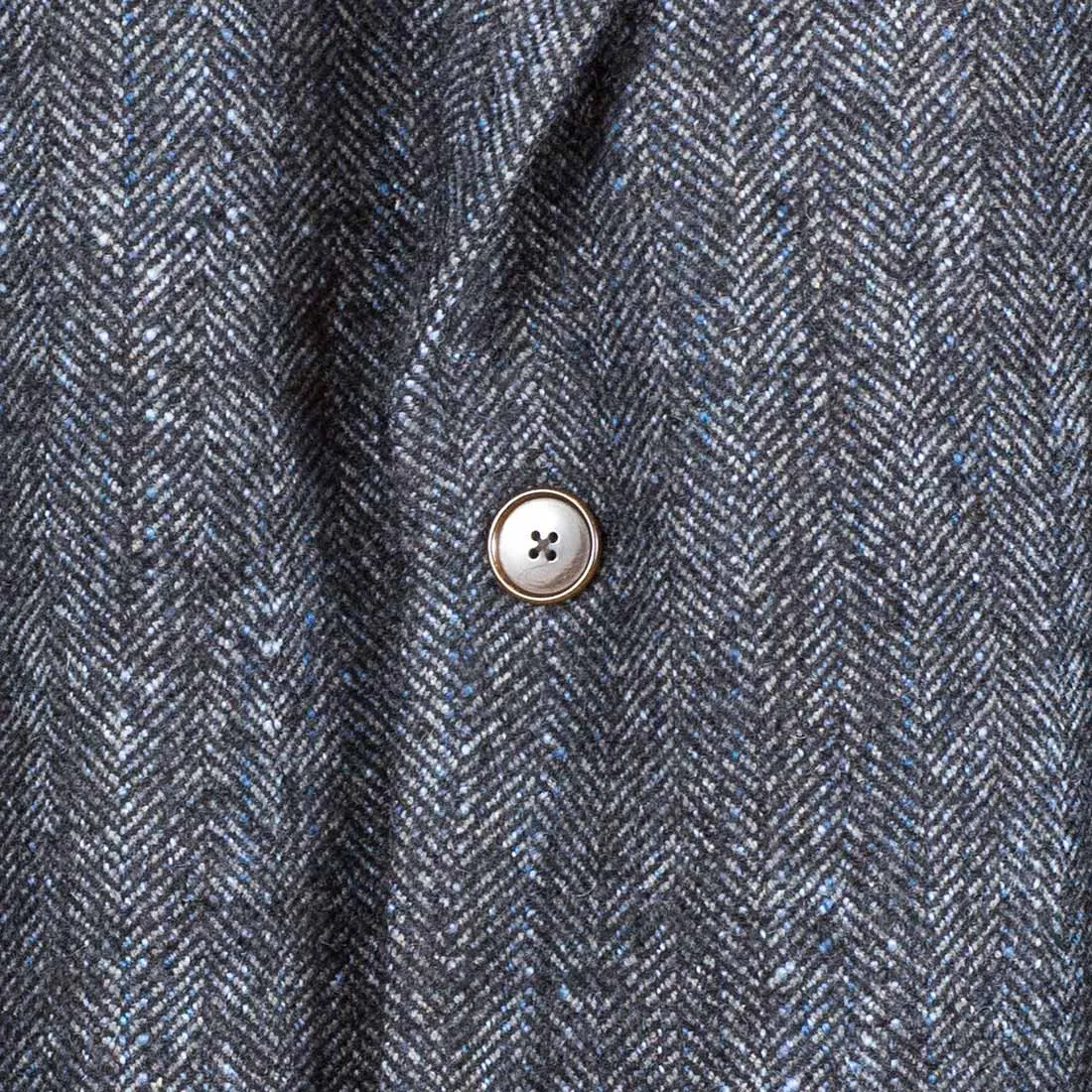 Blue herringbone mix peaked lapel overcoat