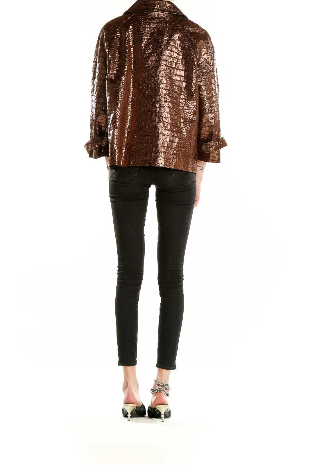 Bronze Metallic Crocodile-Textured Jacket