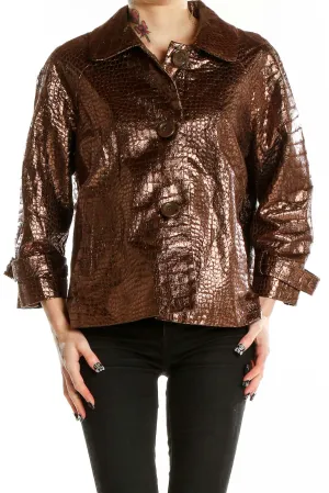 Bronze Metallic Crocodile-Textured Jacket