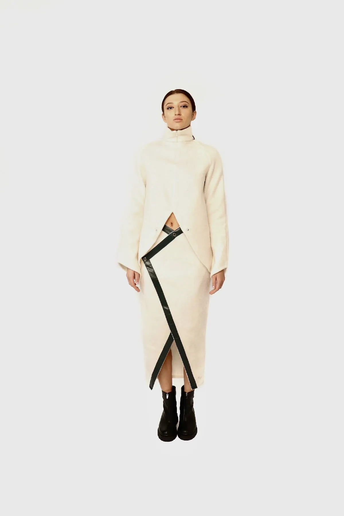 Casual Midi Wool Skirt on Staples in Pure White