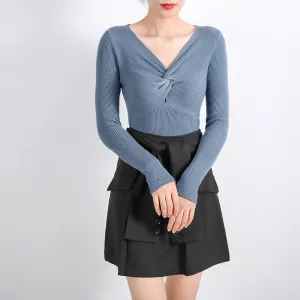 chic Vintage Hong Kong V-Neck Cross Sweater Women Sexy Feminine Matching Outerwear
