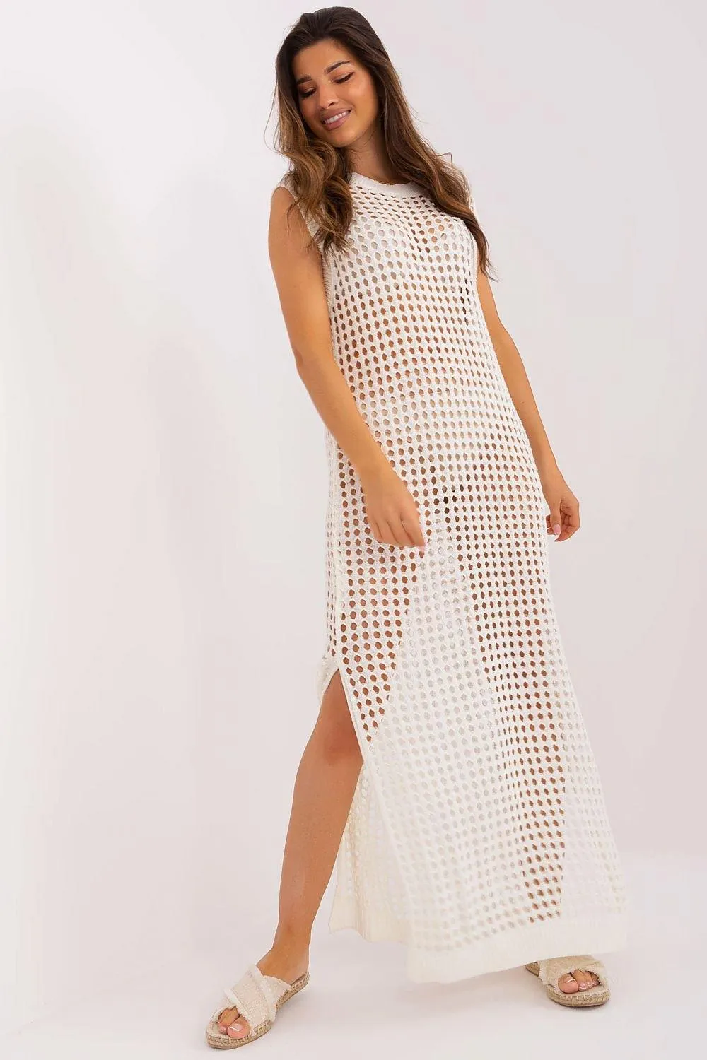 Coastal Breeze Knit Maxi Dress with Chic Side Slits