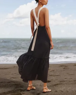 contrast tied open back dress