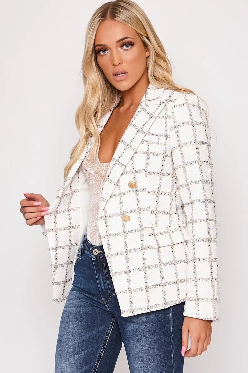 Coralia - Metallic Thread Check Gold Button Blazer