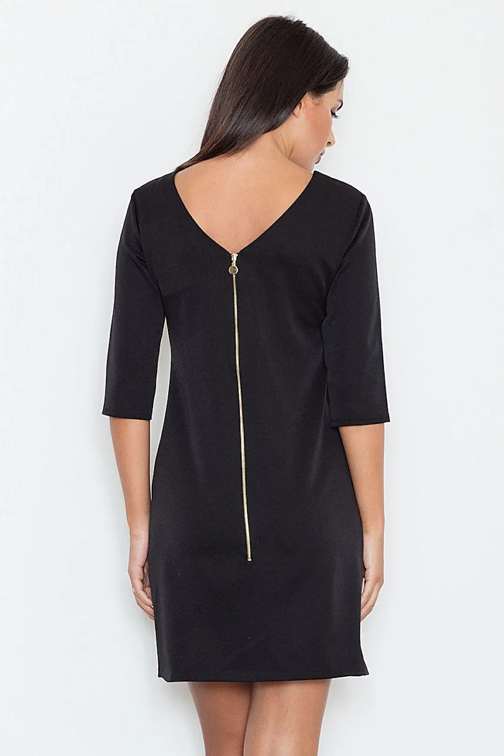 Elegant Gold-Zip Midi Dress with Chic Front Slit - Sizes for Every Body
