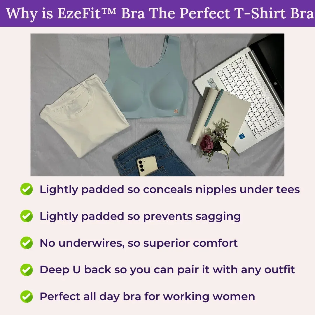 EzeFit Bra | U Back | Seamless | Fabric Shoulder | T shirt Bra/Sports Bra | Removable Pads | Non Wired