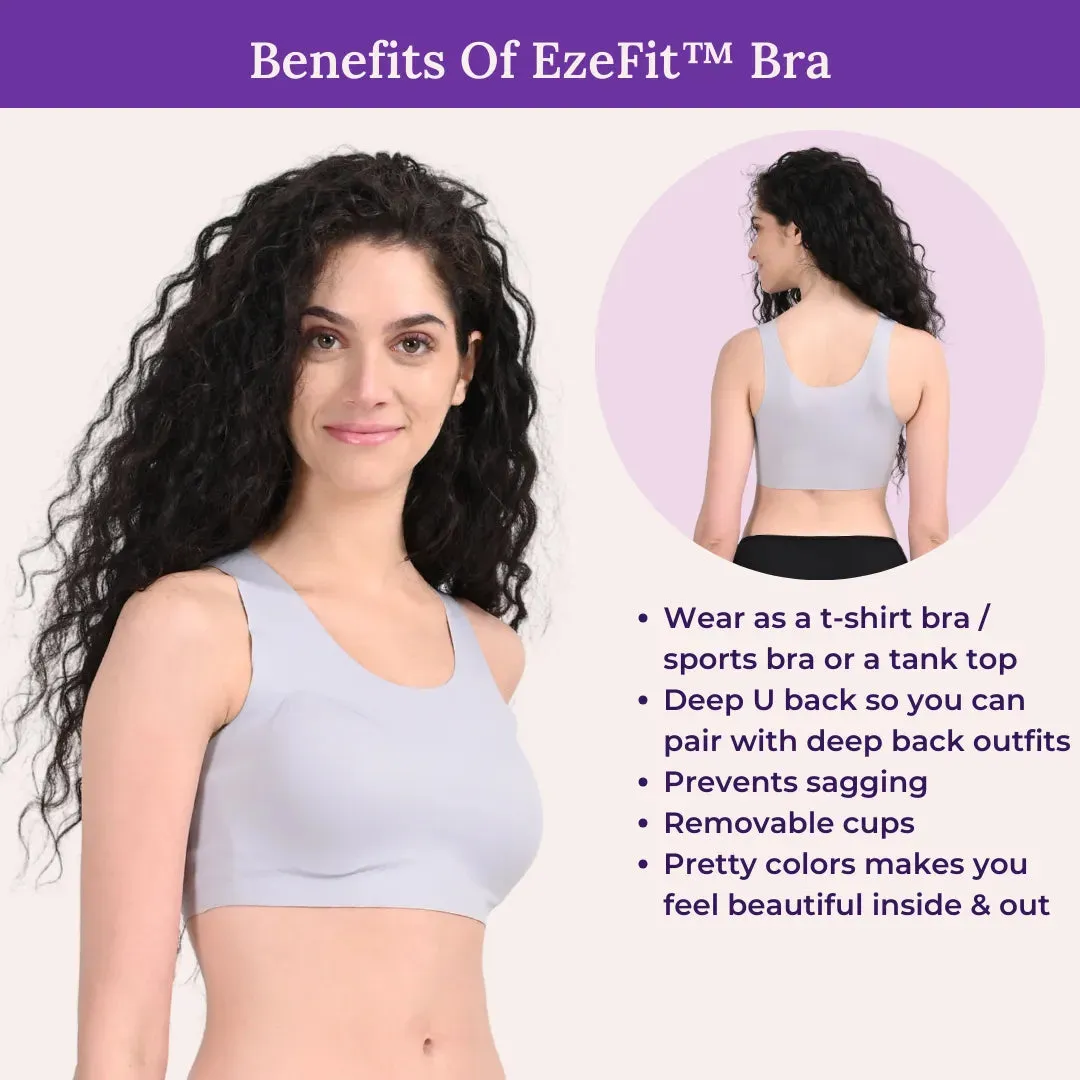 EzeFit Bra | U Back | Seamless | Fabric Shoulder | T shirt Bra/Sports Bra | Removable Pads | Non Wired