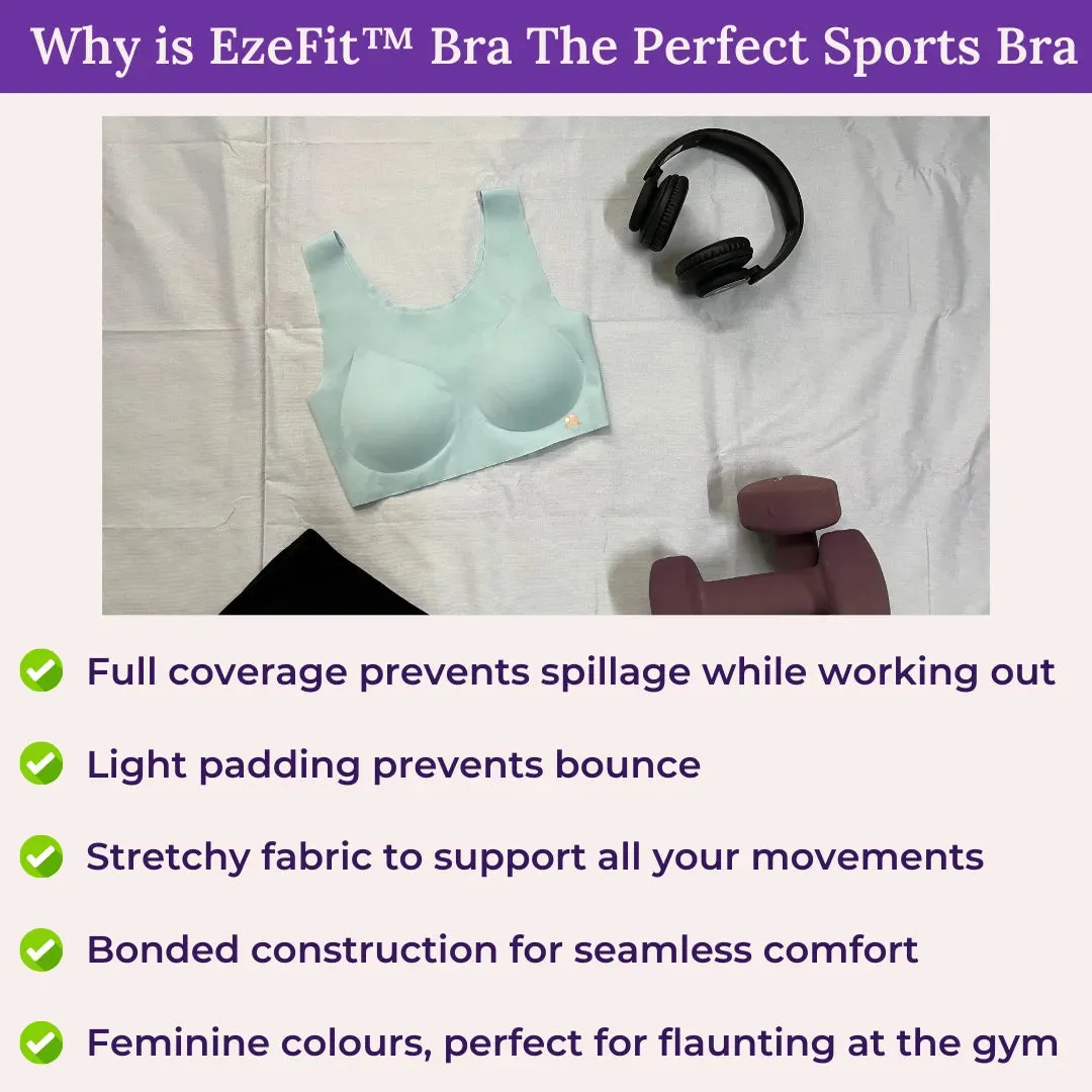 EzeFit Bra | U Back | Seamless | Fabric Shoulder | T shirt Bra/Sports Bra | Removable Pads | Non Wired