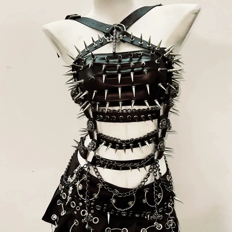 Flytonn-Cross Tops e girl clothes vintage tops gothic clothes y2k clothes gothic tank tops y2k fashion y2k crop top Rivets  tank tops