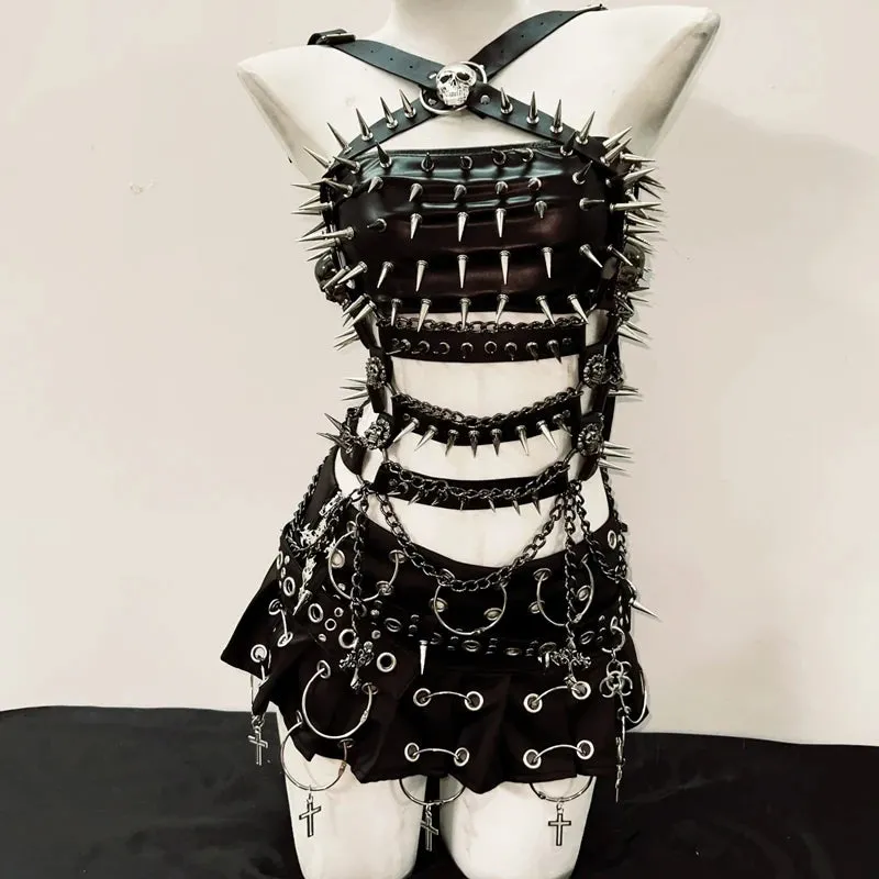 Flytonn-Cross Tops e girl clothes vintage tops gothic clothes y2k clothes gothic tank tops y2k fashion y2k crop top Rivets  tank tops