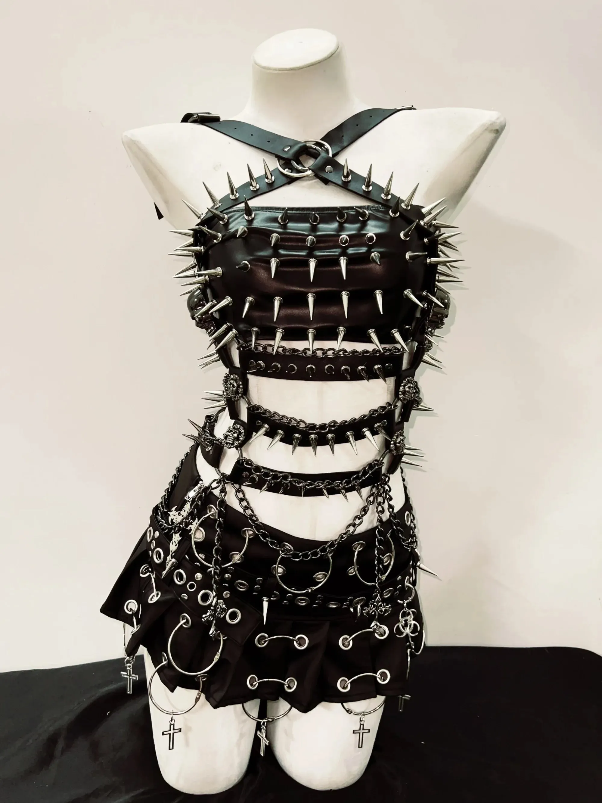 Flytonn-Cross Tops e girl clothes vintage tops gothic clothes y2k clothes gothic tank tops y2k fashion y2k crop top Rivets  tank tops