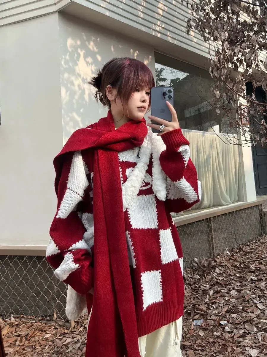 Flytonn-New Year Red Christmas Sweaters Women's Thickened Autumn Winter Popular Atmosphere Relaxed Long Top Pullover