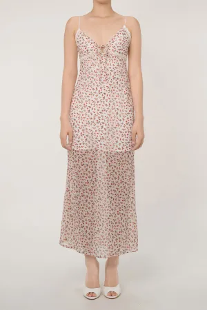French Style Lace V Neck Floral Print Smocked Summer Slip Maxi Sundress