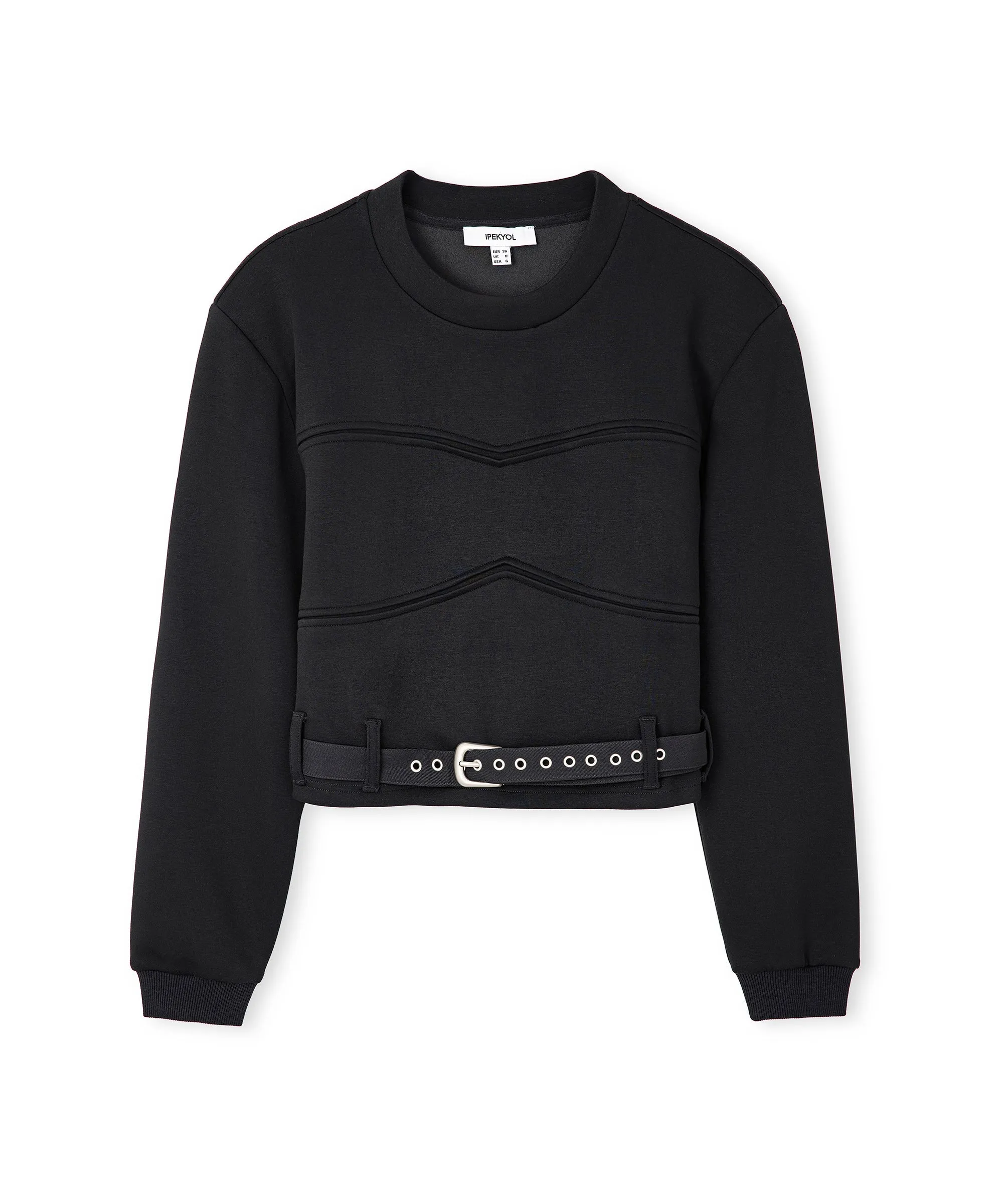 Ipekyol Belt Detailed Crop Sweatshirt Black