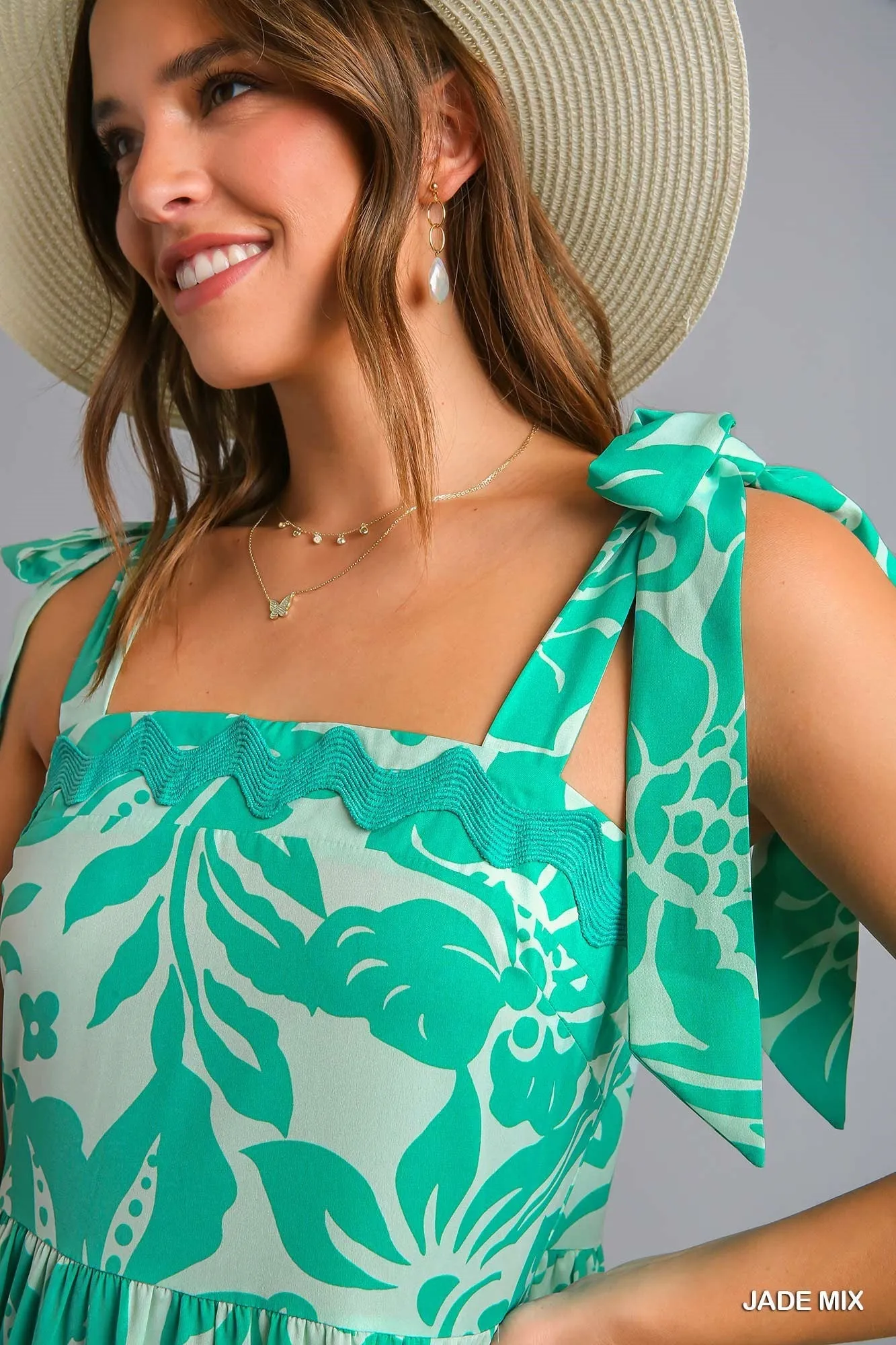 Jade Mix Tiered Maxi Dress w/ Ric Rac Details