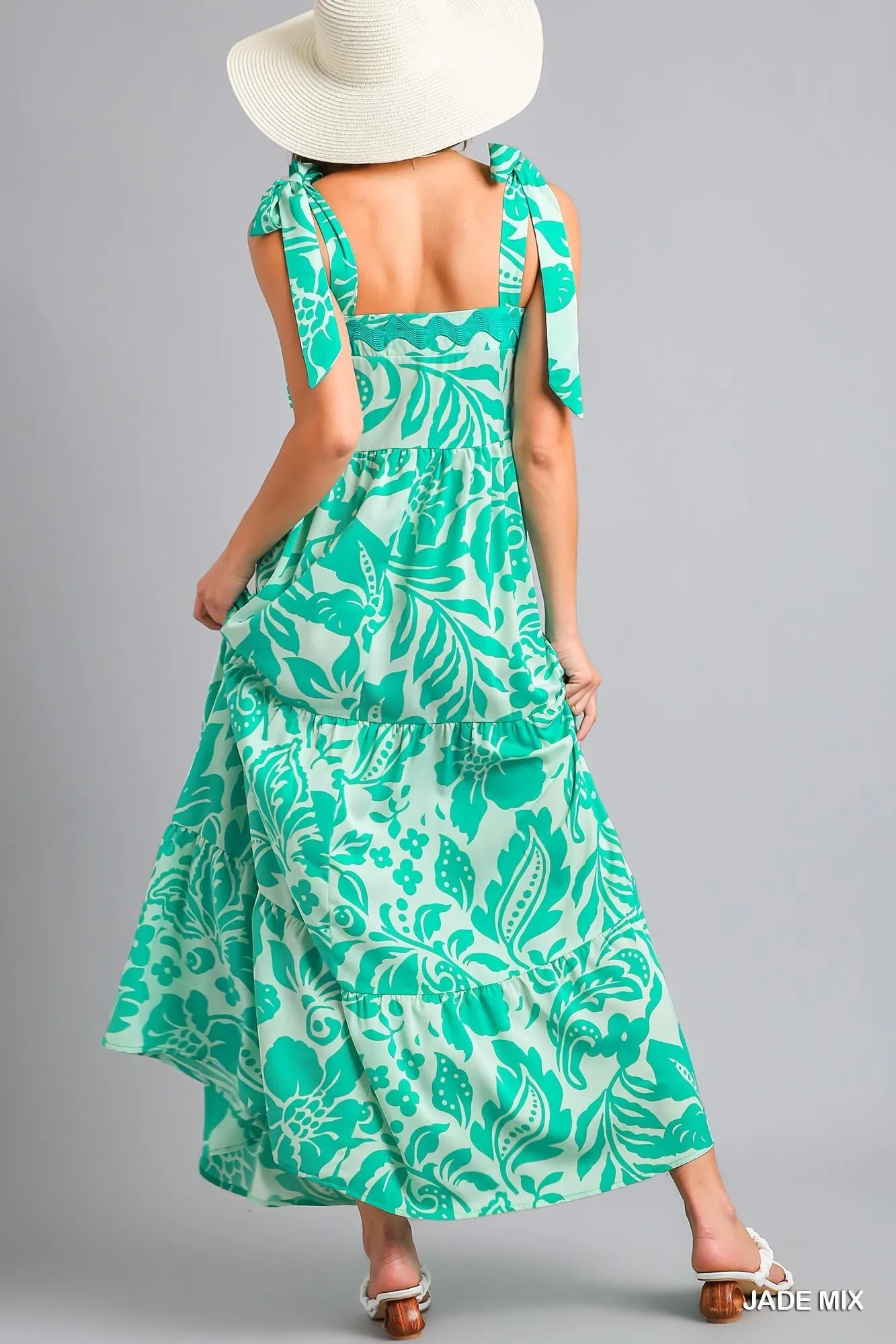 Jade Mix Tiered Maxi Dress w/ Ric Rac Details