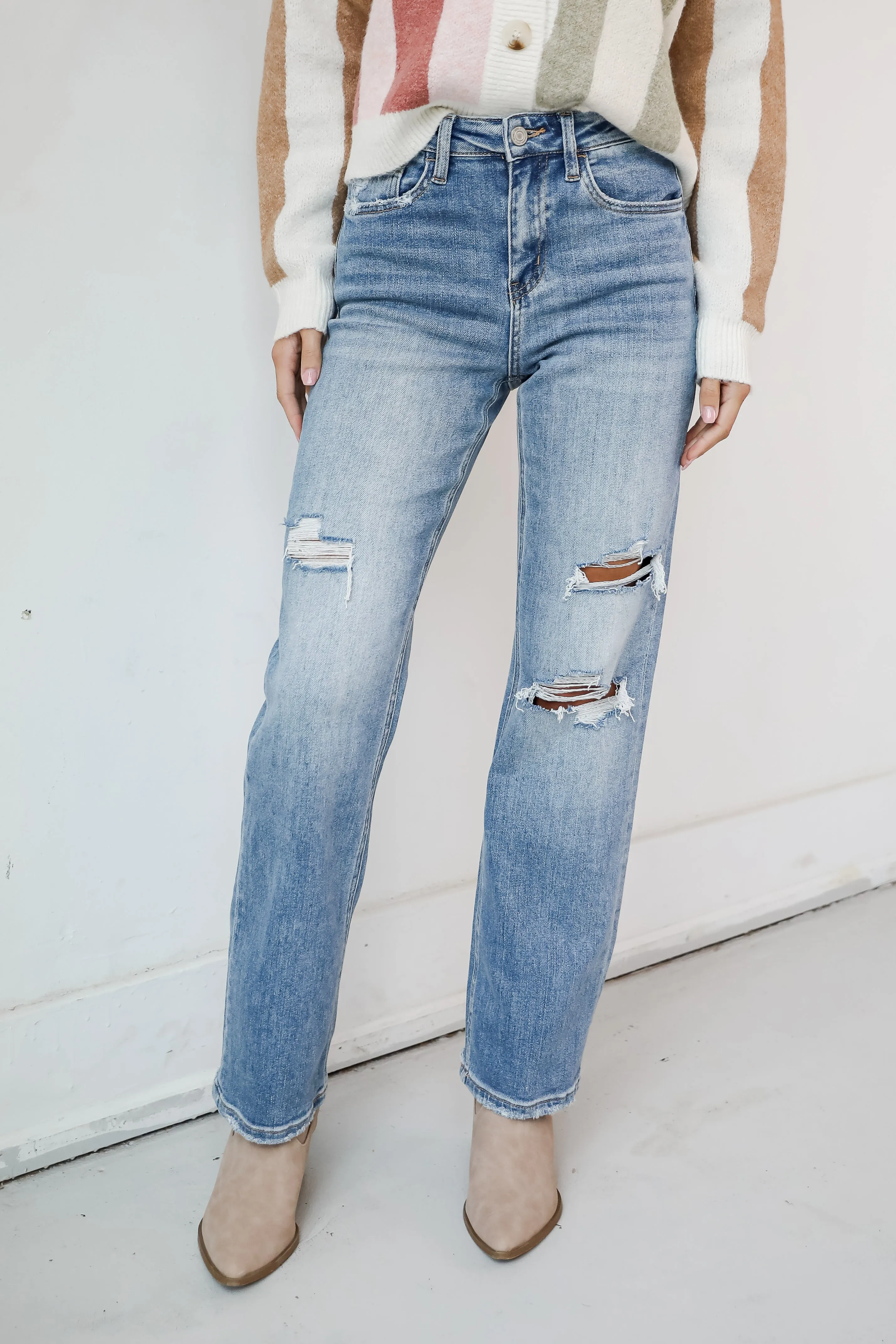 Kendall Light Wash High-Rise Distressed Dad Jeans