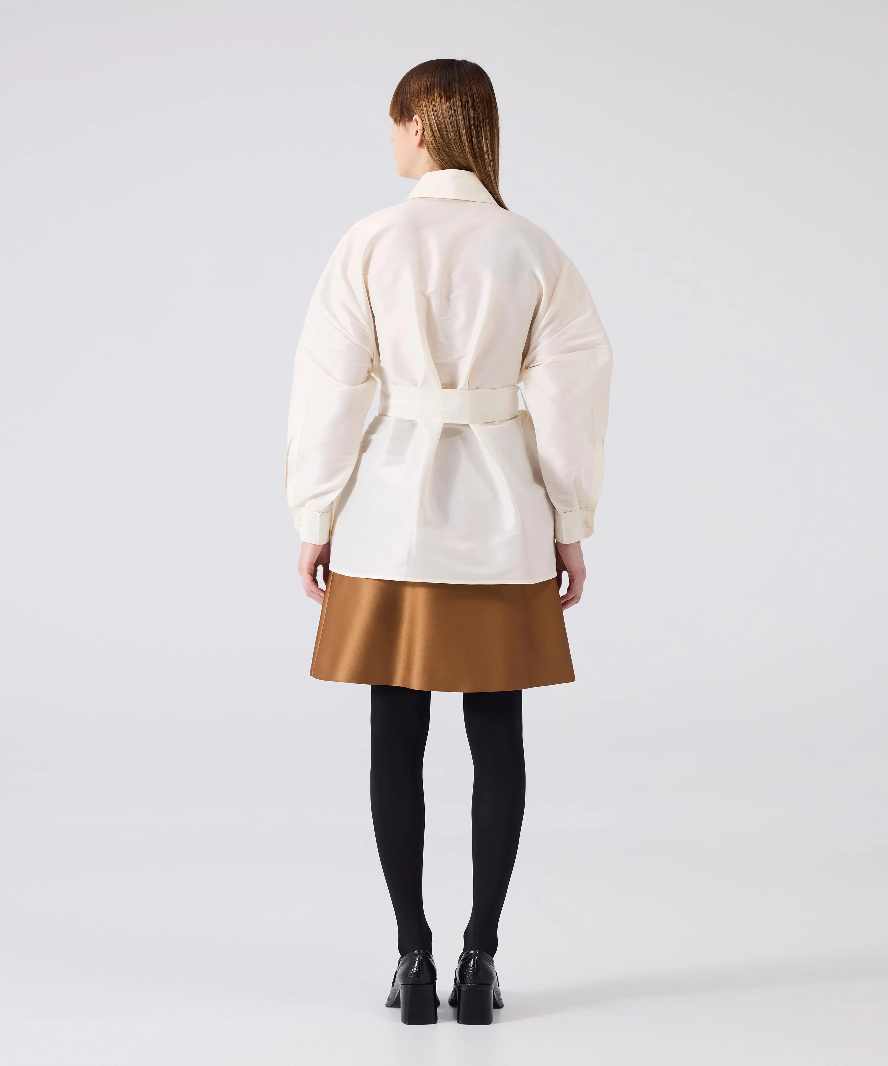 Machka Mixed Button-Down Shirt Jacket White