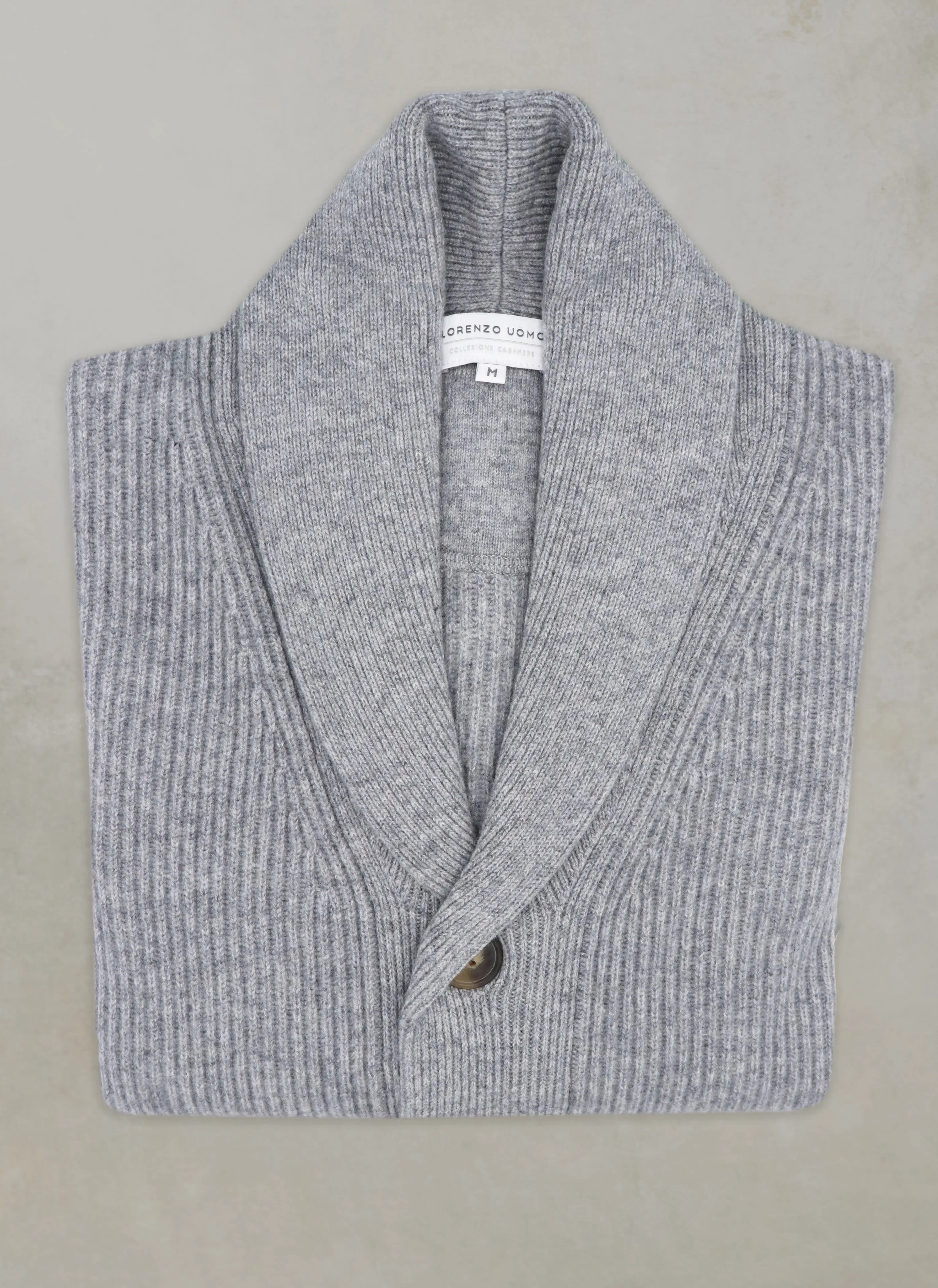 Men's Telluride Cashmere Rib Button Cardigan Sweater in Light Grey Heather