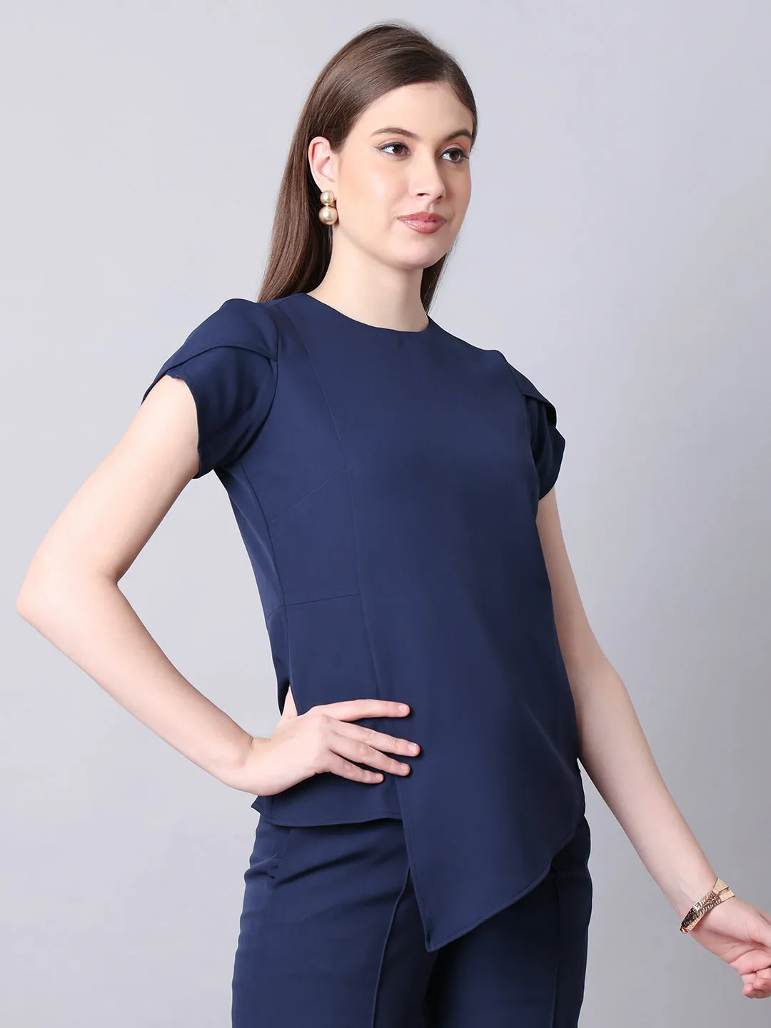 Navy Blue Spandex Elysian Essence Asymmetrical Top