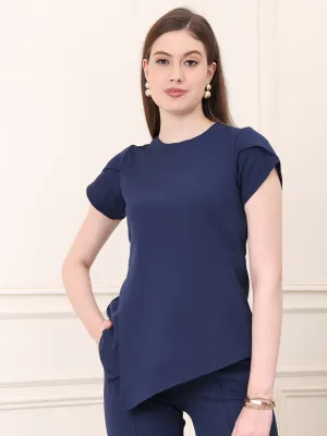 Navy Blue Spandex Elysian Essence Asymmetrical Top