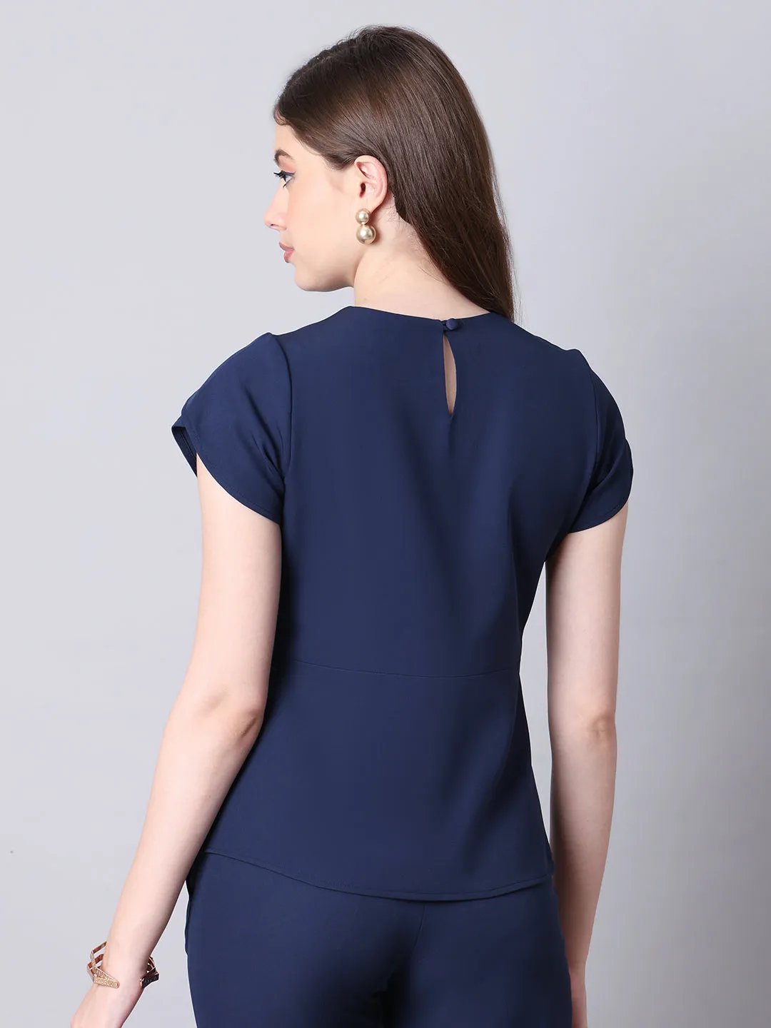 Navy Blue Spandex Elysian Essence Asymmetrical Top