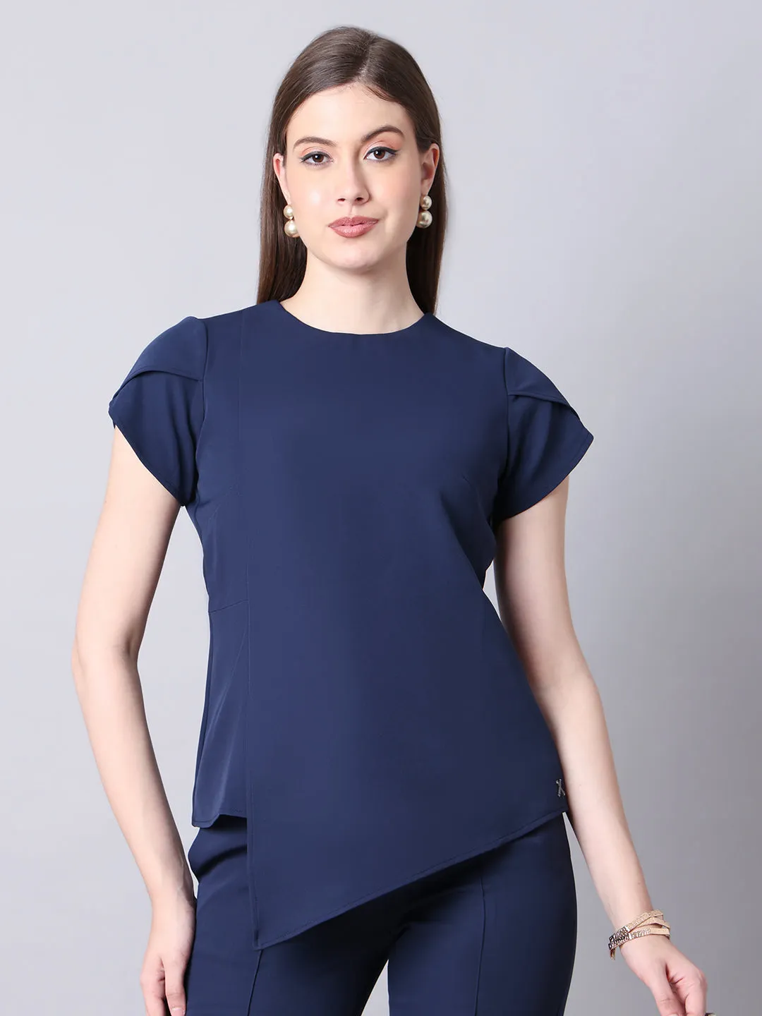 Navy Blue Spandex Elysian Essence Asymmetrical Top