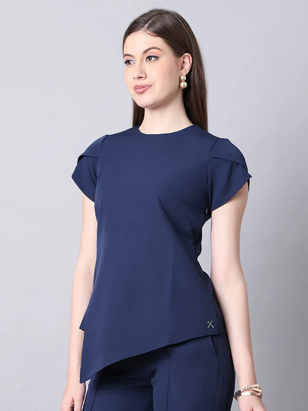 Navy Blue Spandex Elysian Essence Asymmetrical Top