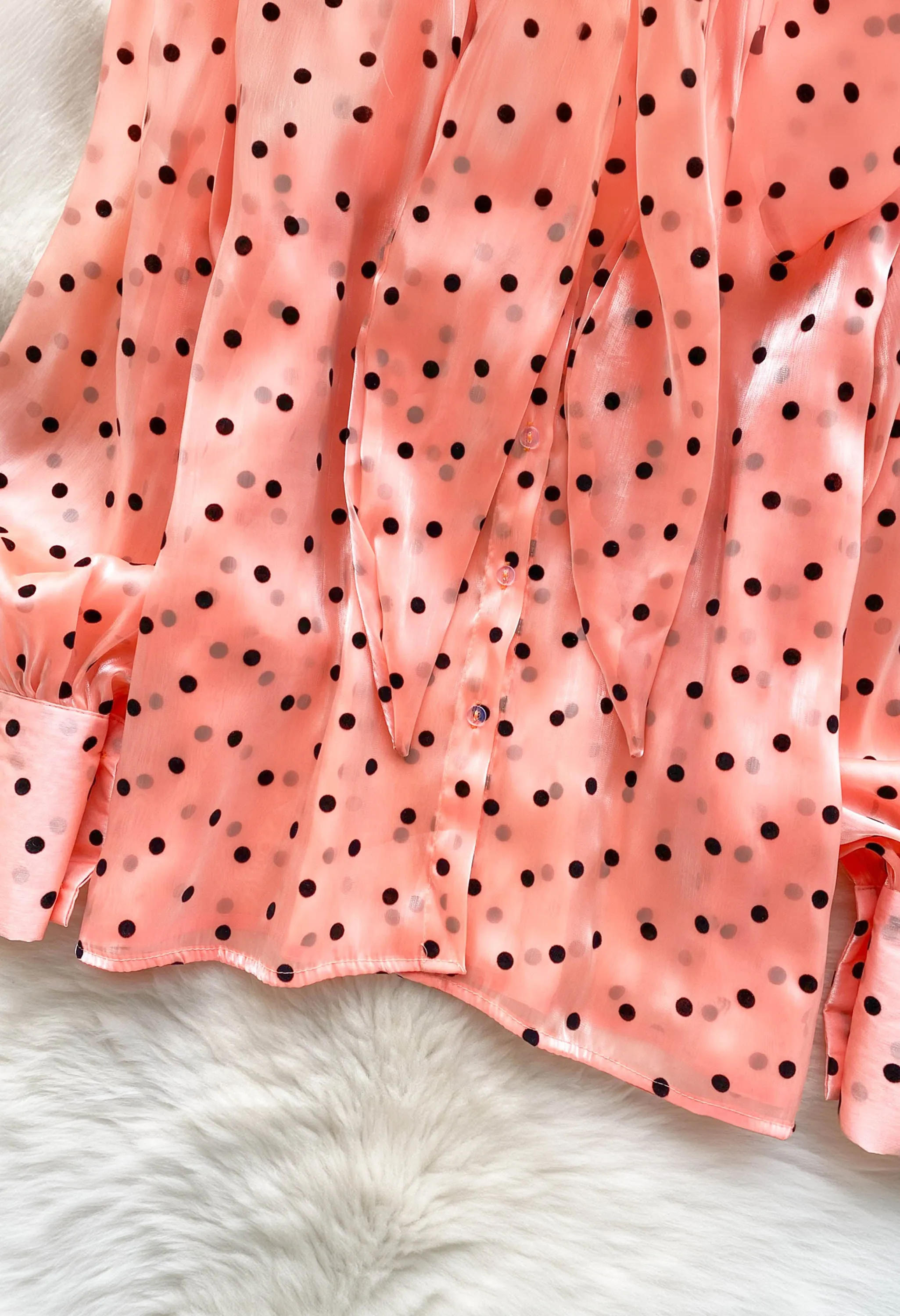 Pankh Maxwell Vintage Polka Dot Loose Mesh Shirt With Bow