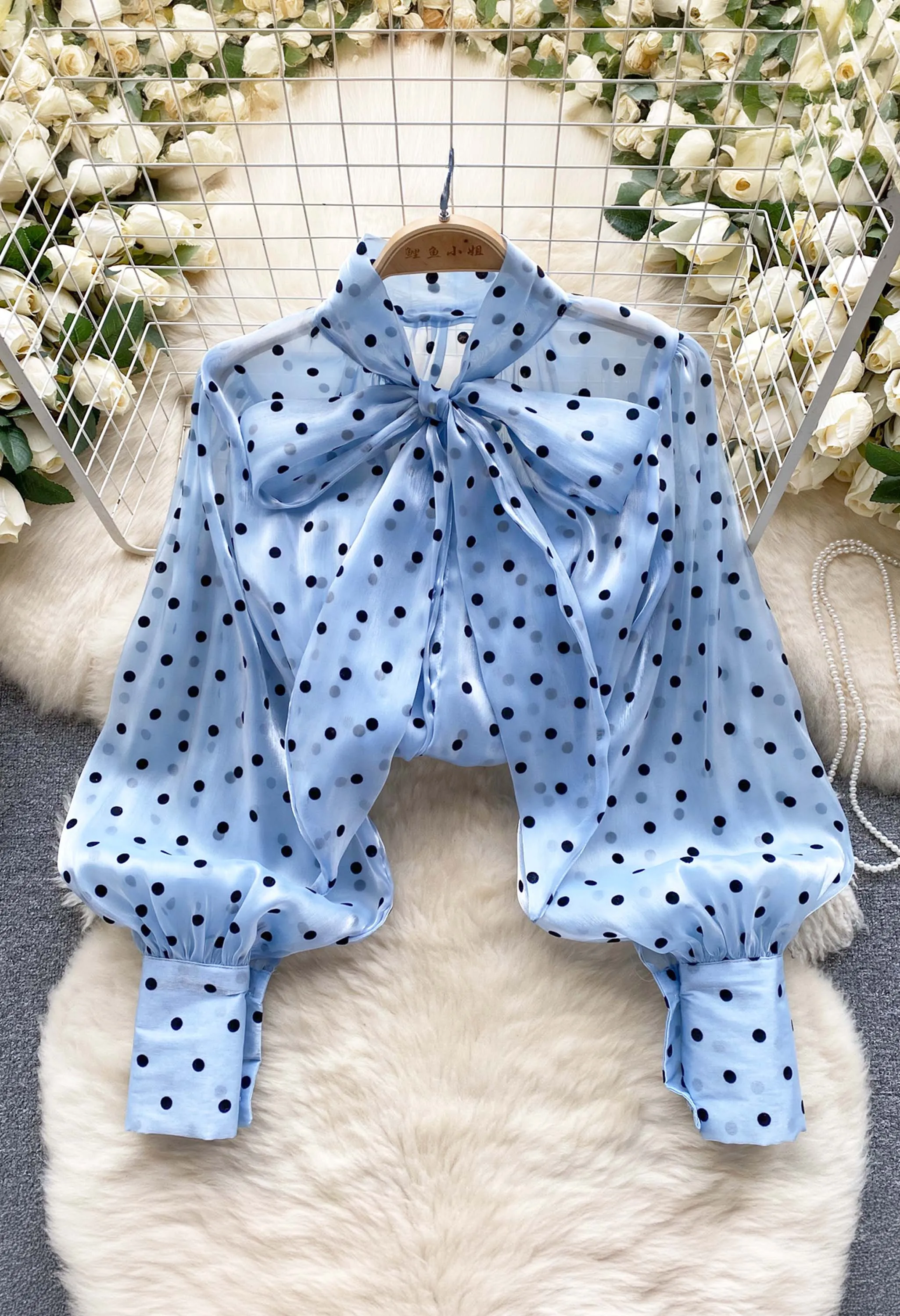 Pankh Maxwell Vintage Polka Dot Loose Mesh Shirt With Bow