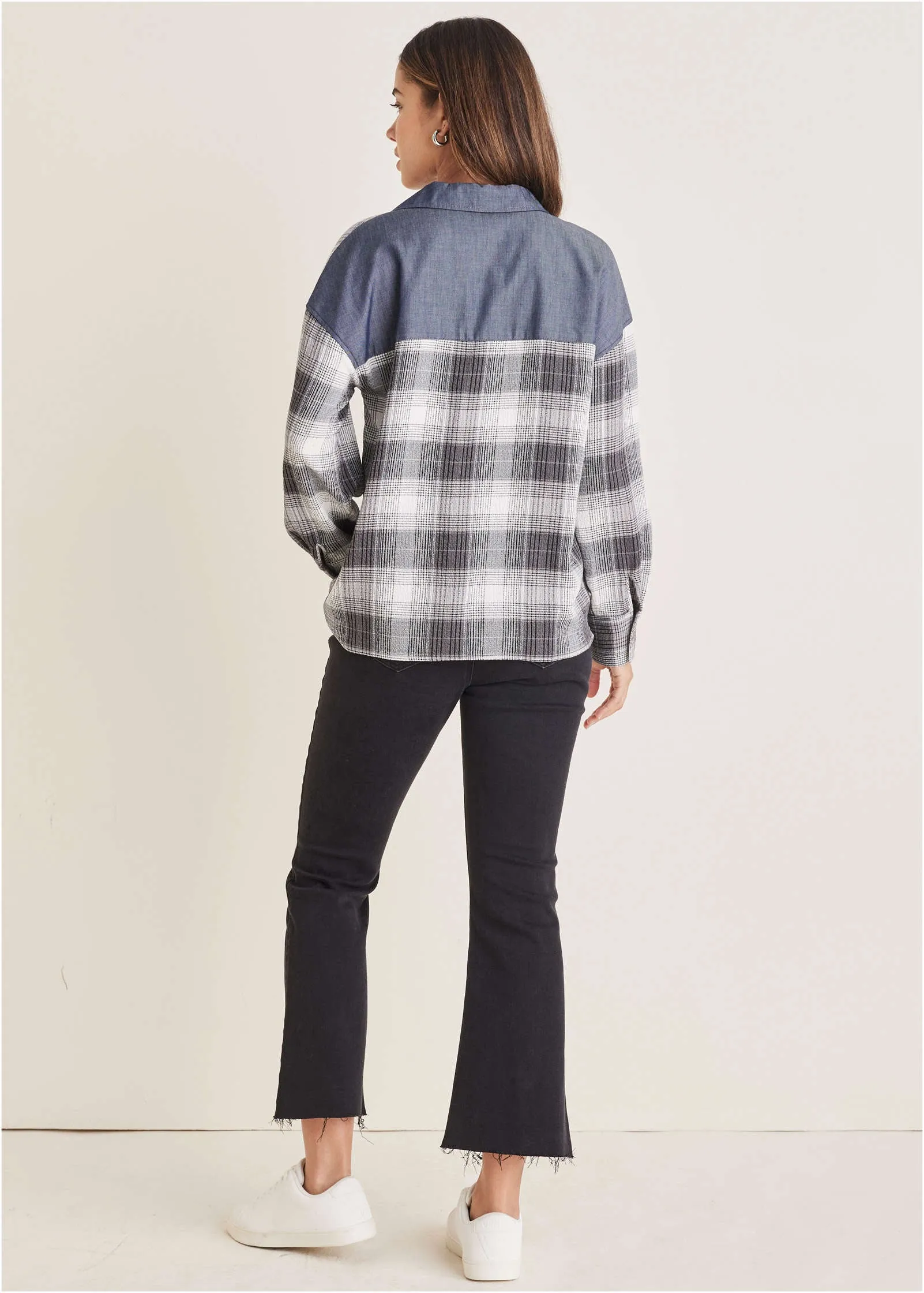 Plaid Lace-Up Shirt - Grey Plaid