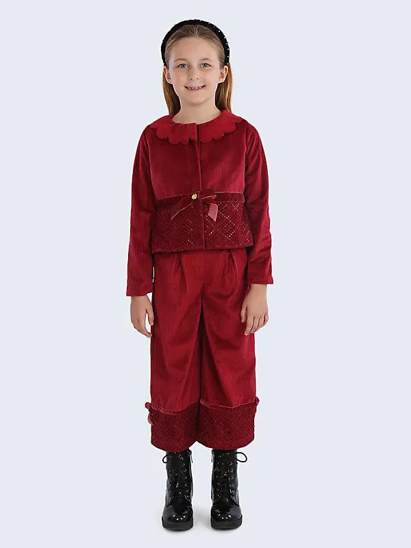Red Corduroy Frill Jacket