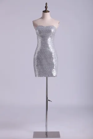 Shiny Sweetheart Sheath Short Sequined Homecoming Dresses