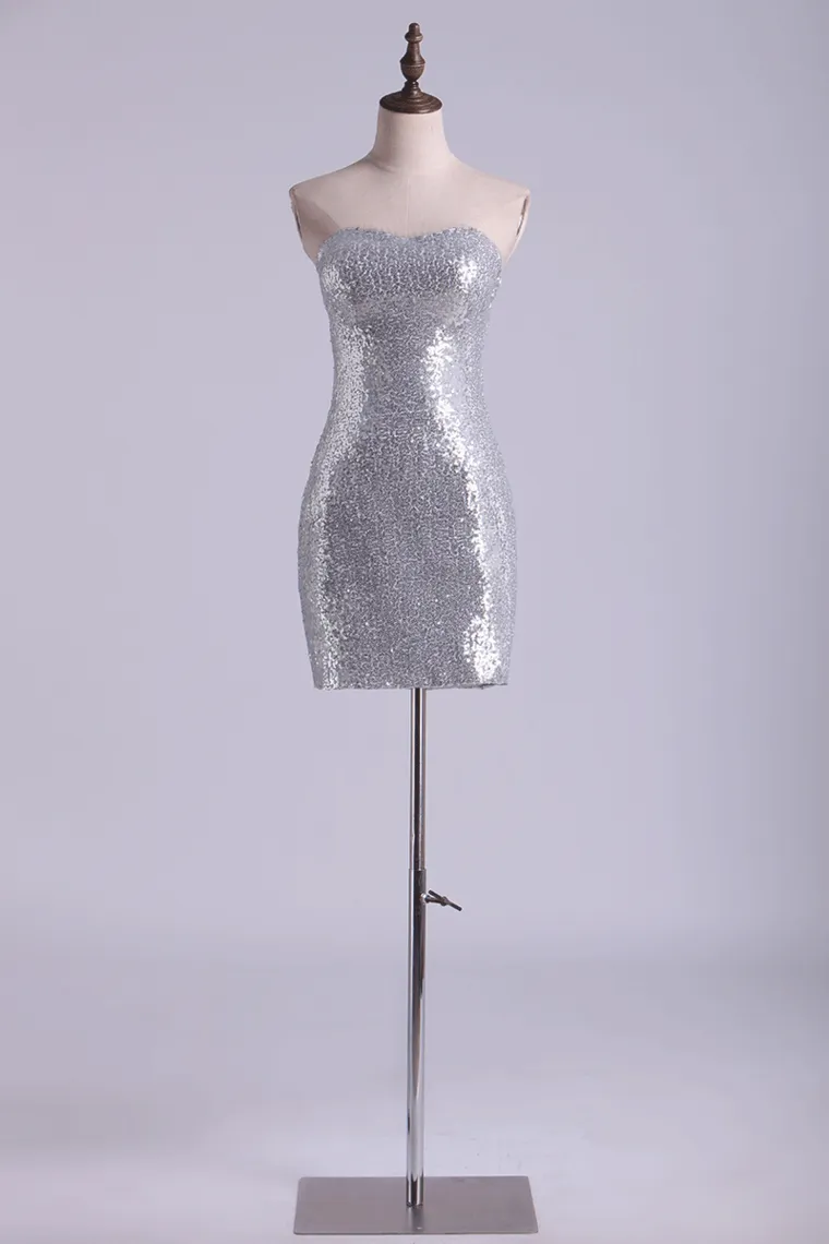 Shiny Sweetheart Sheath Short Sequined Homecoming Dresses