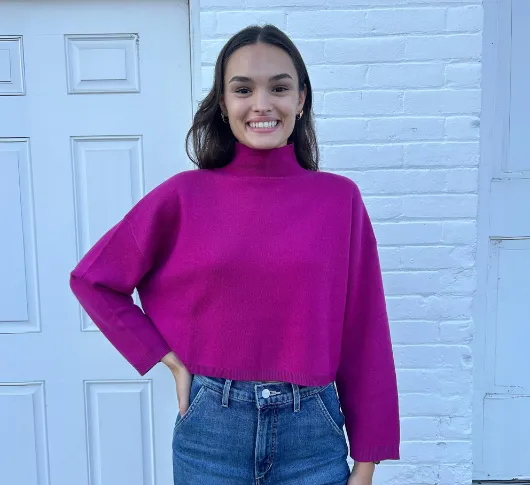 Suncoo - Pirmil Crop Mock Neck Sweater in Fuchsia