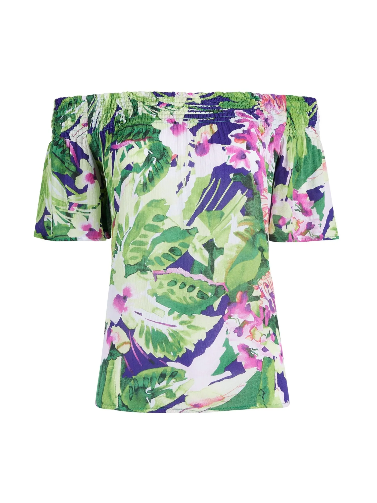 Tropical-Print Off-The-Shoulder Top