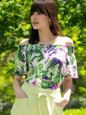 Tropical-Print Off-The-Shoulder Top
