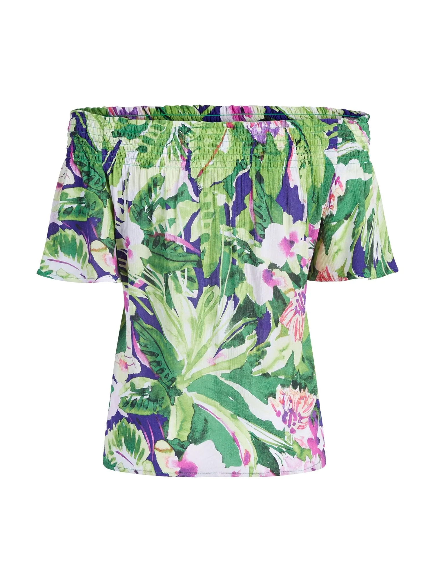 Tropical-Print Off-The-Shoulder Top
