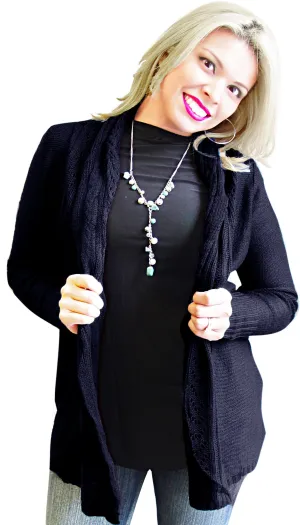Vintage Knit Draped Cardigan (Medium, Black)